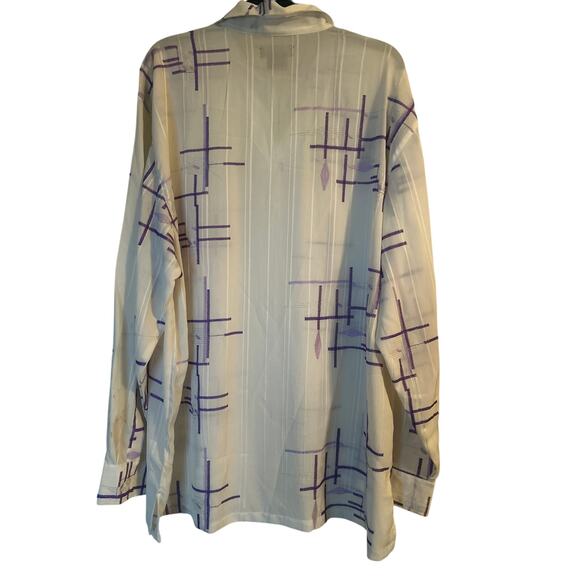 GUC Possi New York Mens Pullover Long Sleeve Shirt White/Purple V Neck Collar XL - Picture 4 of 6